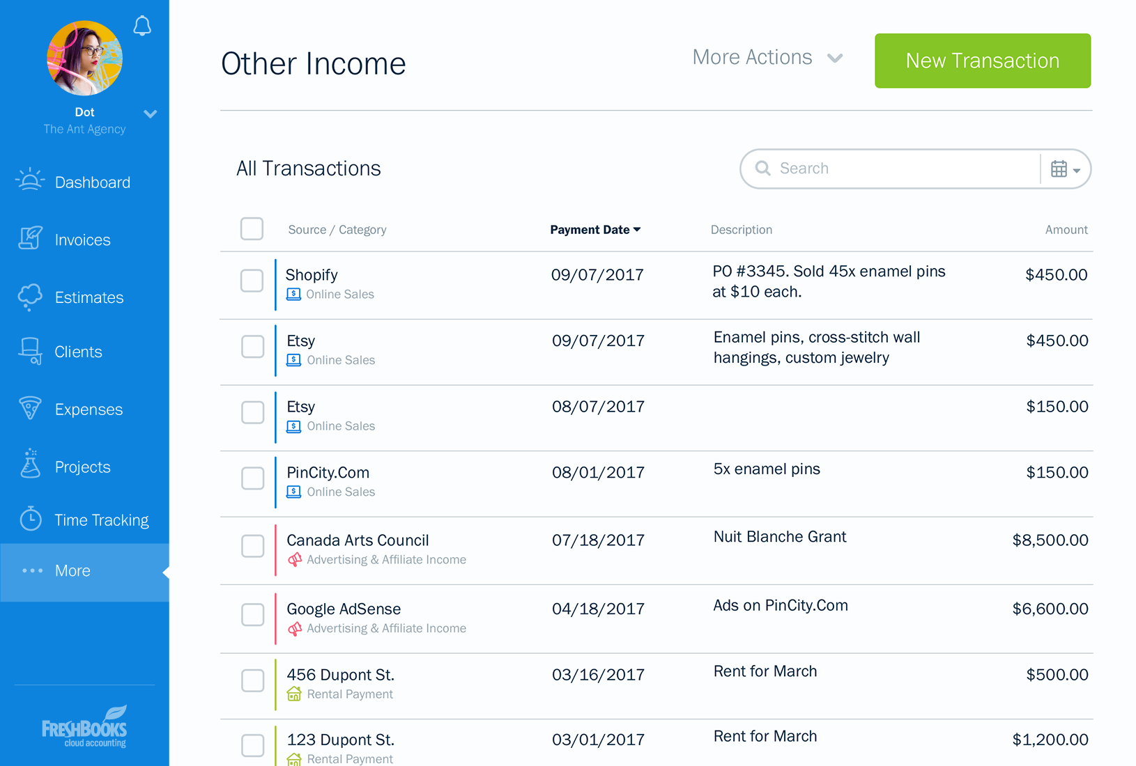 The Other Income page